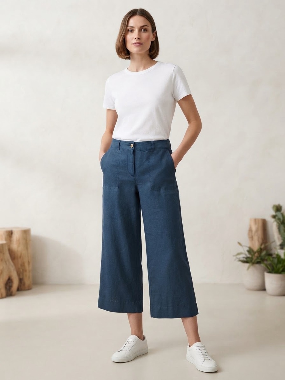 J. Jill Navy Cropped Wide-Leg Pants